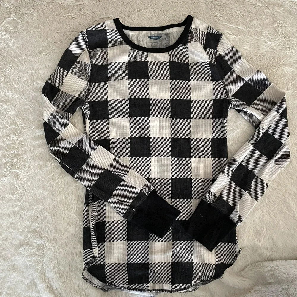 Old Navy Pajama Top Waffle Knit Buffalo Plaid Holiday Unisex Youth Base Layer M
